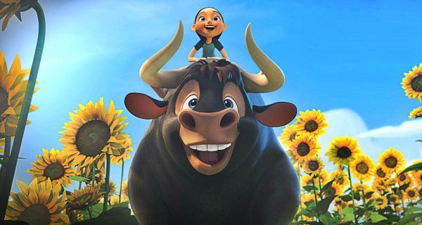 An animated bull with flowers in the background
