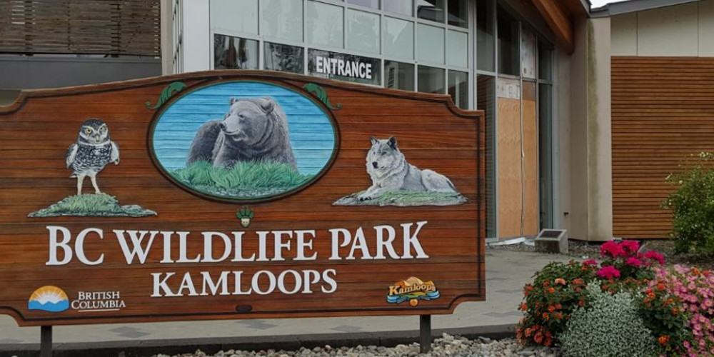 Welcome sign to BC Wildlife Park in Kamloops B.C.