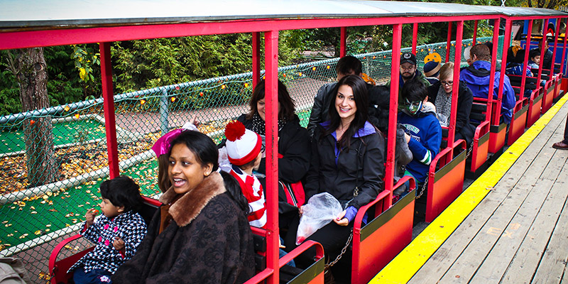 CAN participants and parents enjoying a ride on a miniature train.
